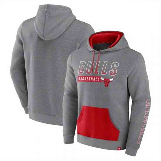 Men Chicago Bulls Heathered Gray Off The Bench Color Block Pullover Hoodie